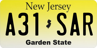 NJ license plate A31SAR