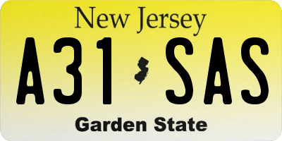 NJ license plate A31SAS