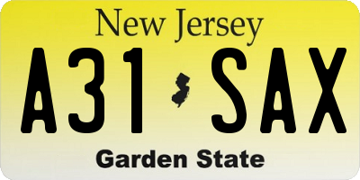 NJ license plate A31SAX