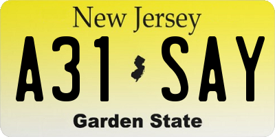 NJ license plate A31SAY
