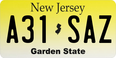 NJ license plate A31SAZ