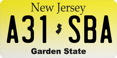 NJ license plate A31SBA