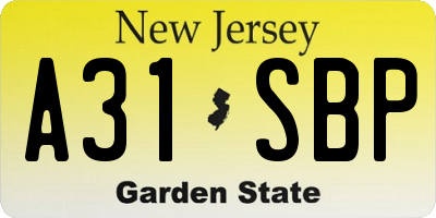 NJ license plate A31SBP