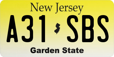 NJ license plate A31SBS