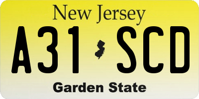 NJ license plate A31SCD