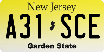 NJ license plate A31SCE