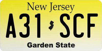 NJ license plate A31SCF