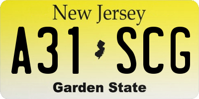 NJ license plate A31SCG
