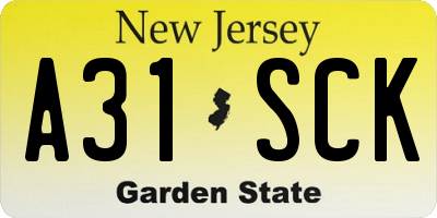 NJ license plate A31SCK