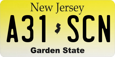 NJ license plate A31SCN