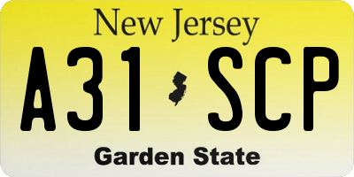 NJ license plate A31SCP