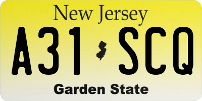 NJ license plate A31SCQ