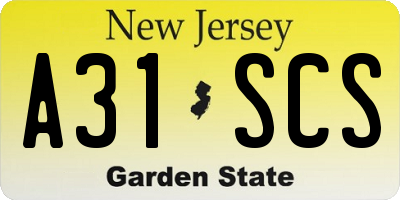 NJ license plate A31SCS