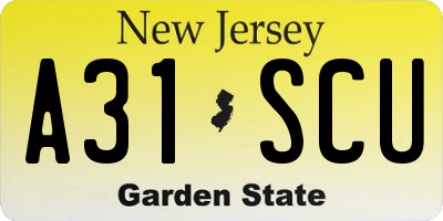 NJ license plate A31SCU