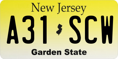 NJ license plate A31SCW