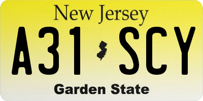 NJ license plate A31SCY
