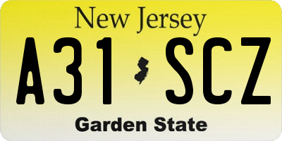 NJ license plate A31SCZ