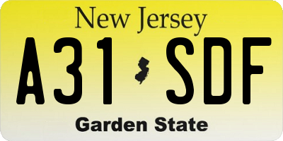 NJ license plate A31SDF
