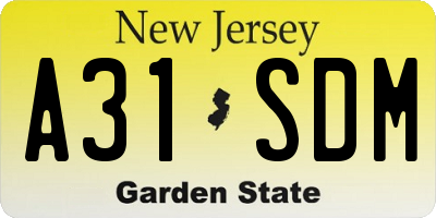 NJ license plate A31SDM