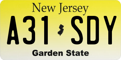 NJ license plate A31SDY