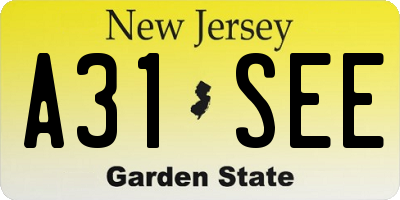 NJ license plate A31SEE