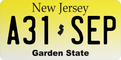 NJ license plate A31SEP