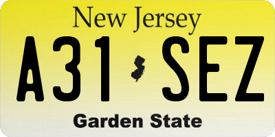 NJ license plate A31SEZ