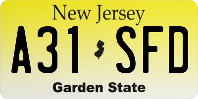 NJ license plate A31SFD