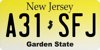 NJ license plate A31SFJ