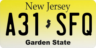 NJ license plate A31SFQ