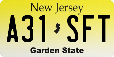 NJ license plate A31SFT