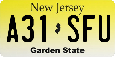 NJ license plate A31SFU