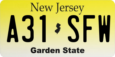 NJ license plate A31SFW