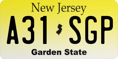 NJ license plate A31SGP