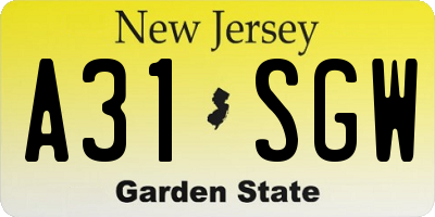 NJ license plate A31SGW