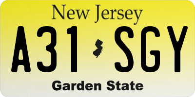NJ license plate A31SGY