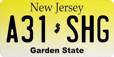NJ license plate A31SHG