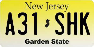NJ license plate A31SHK