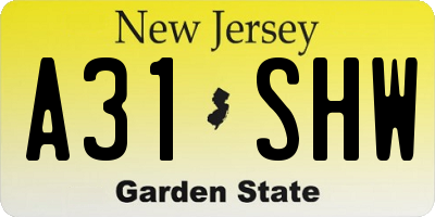 NJ license plate A31SHW