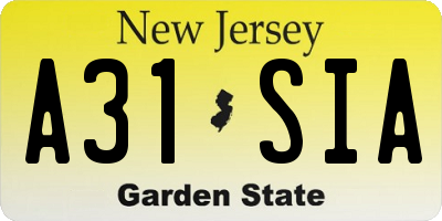 NJ license plate A31SIA