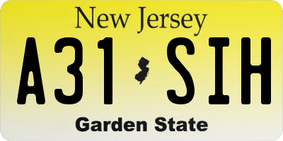 NJ license plate A31SIH