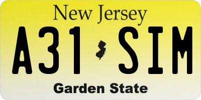 NJ license plate A31SIM