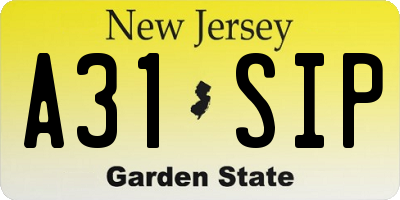 NJ license plate A31SIP