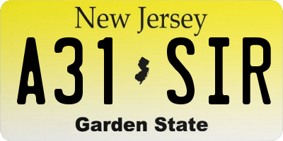 NJ license plate A31SIR