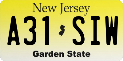 NJ license plate A31SIW