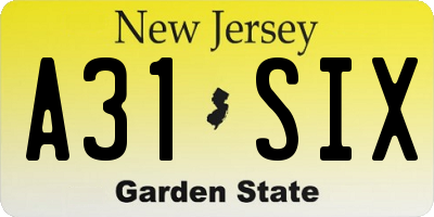 NJ license plate A31SIX