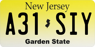 NJ license plate A31SIY