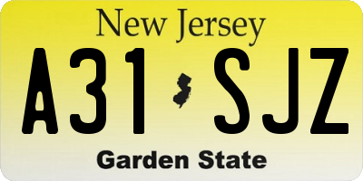 NJ license plate A31SJZ