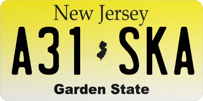 NJ license plate A31SKA