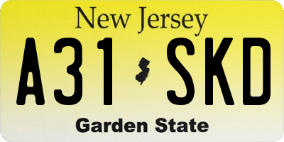 NJ license plate A31SKD